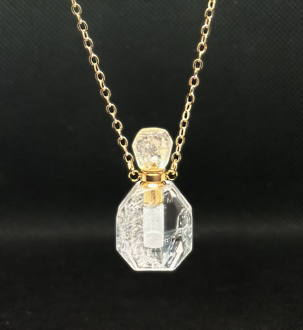 Clear Quartz Perfume Bottle Healing Crystal Necklace
